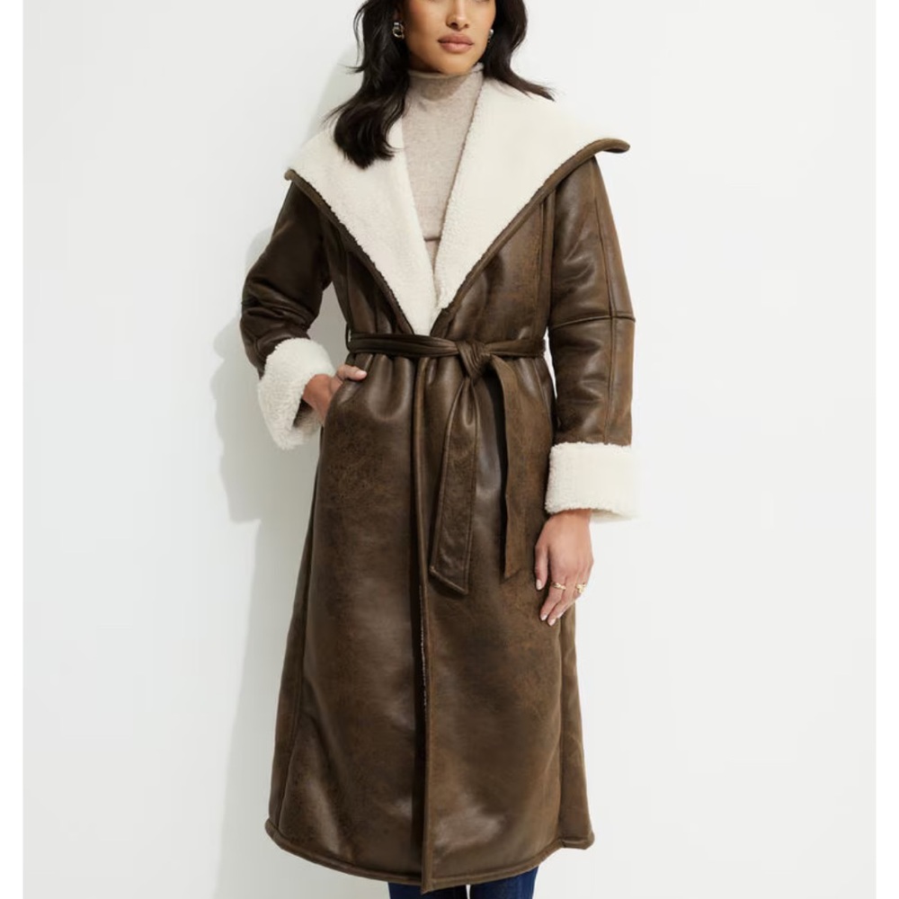 NWT Dynamite Sherpa Faux Leather Wrap Coat